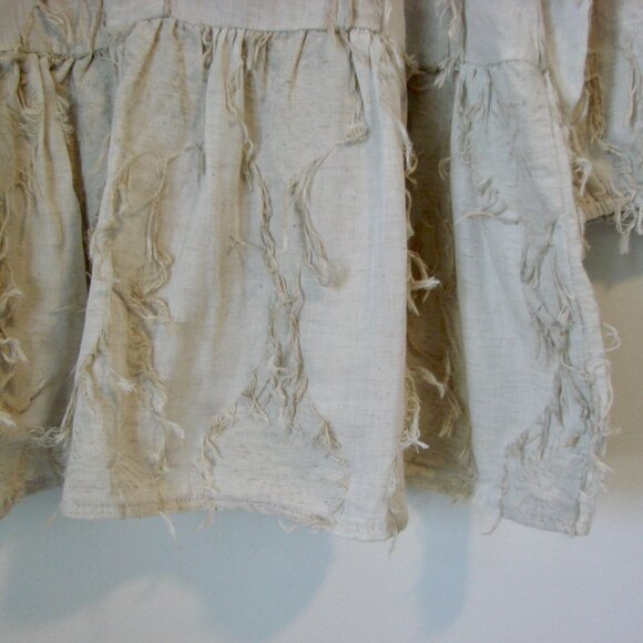 Zara Linen Blend Peplum Top Boho Hippie Fringe Puff Sleeve Natural Beige Small - Picture 16 of 16